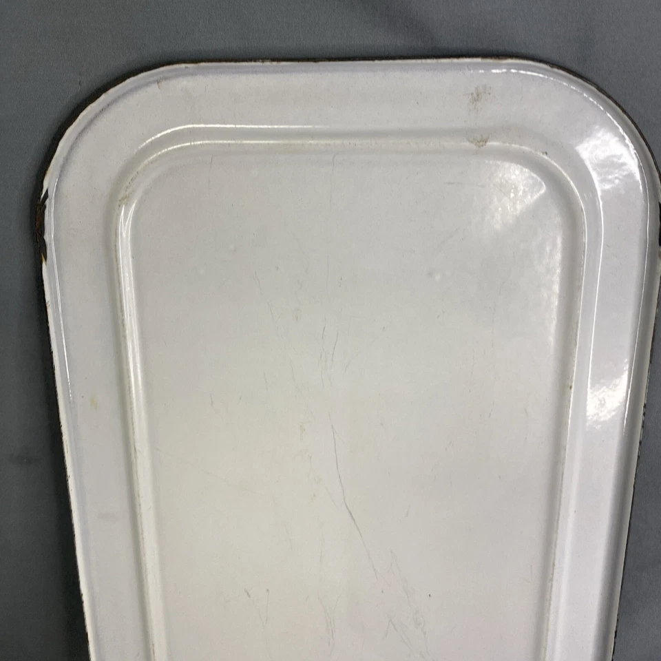 Graniteware Enamelware White Refrigerator Box Lid Only Black Rim 8.25” X 12.75” - Image 4 of 4