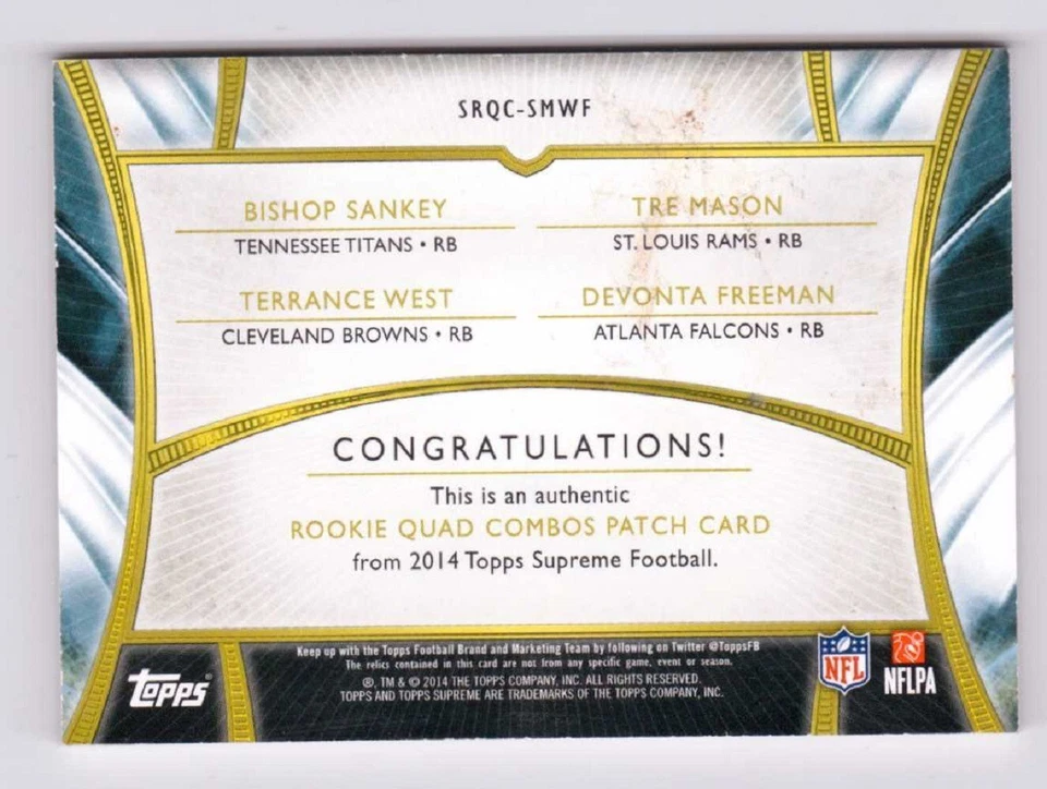 Bishop Sankey Tre Mason Terrance West Devonta Freeman 2014 Topps Supreme Quad/20 — 第 2/2 张图片