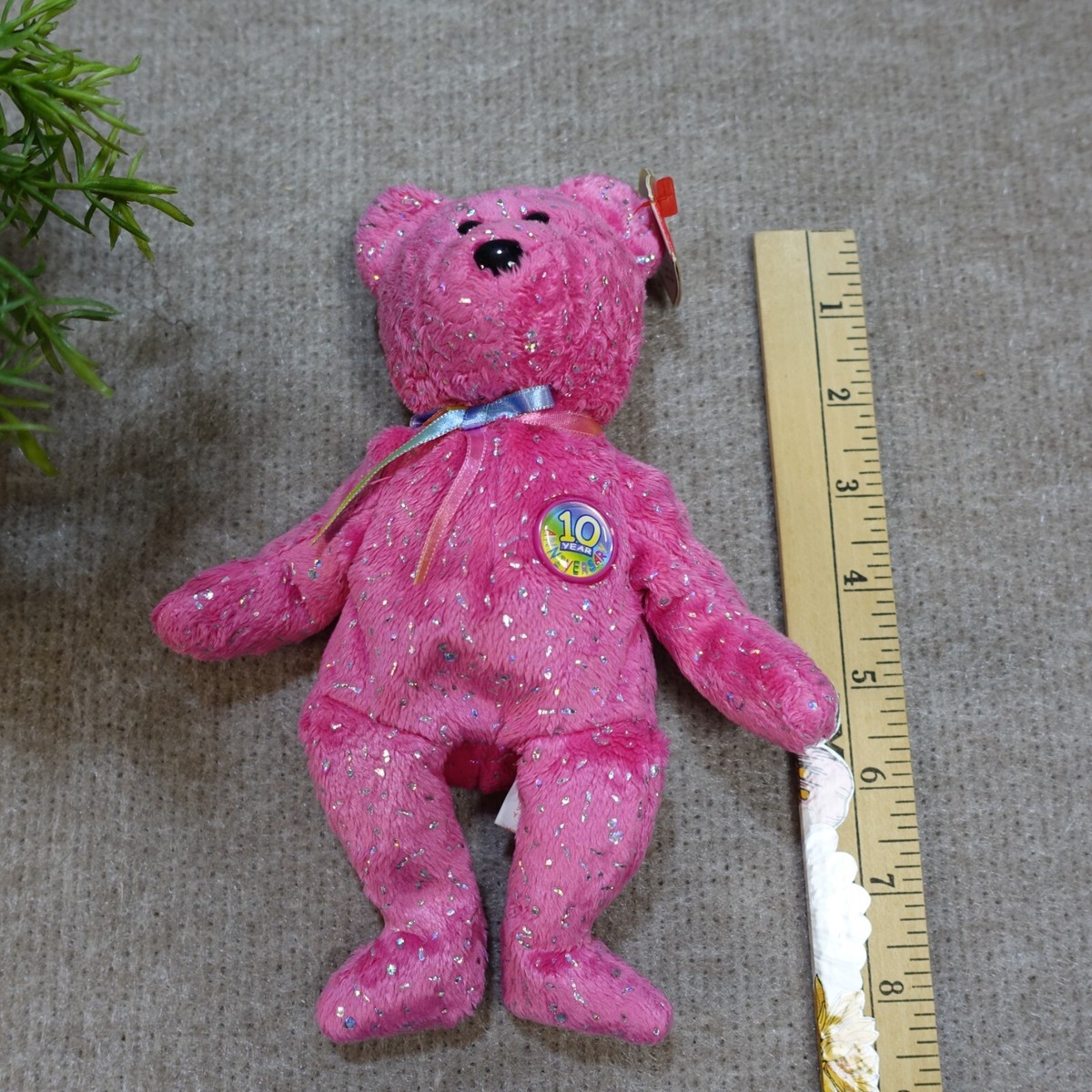 Decade TY Beanie Baby 10 Year Anniversary Pink with Sparkles