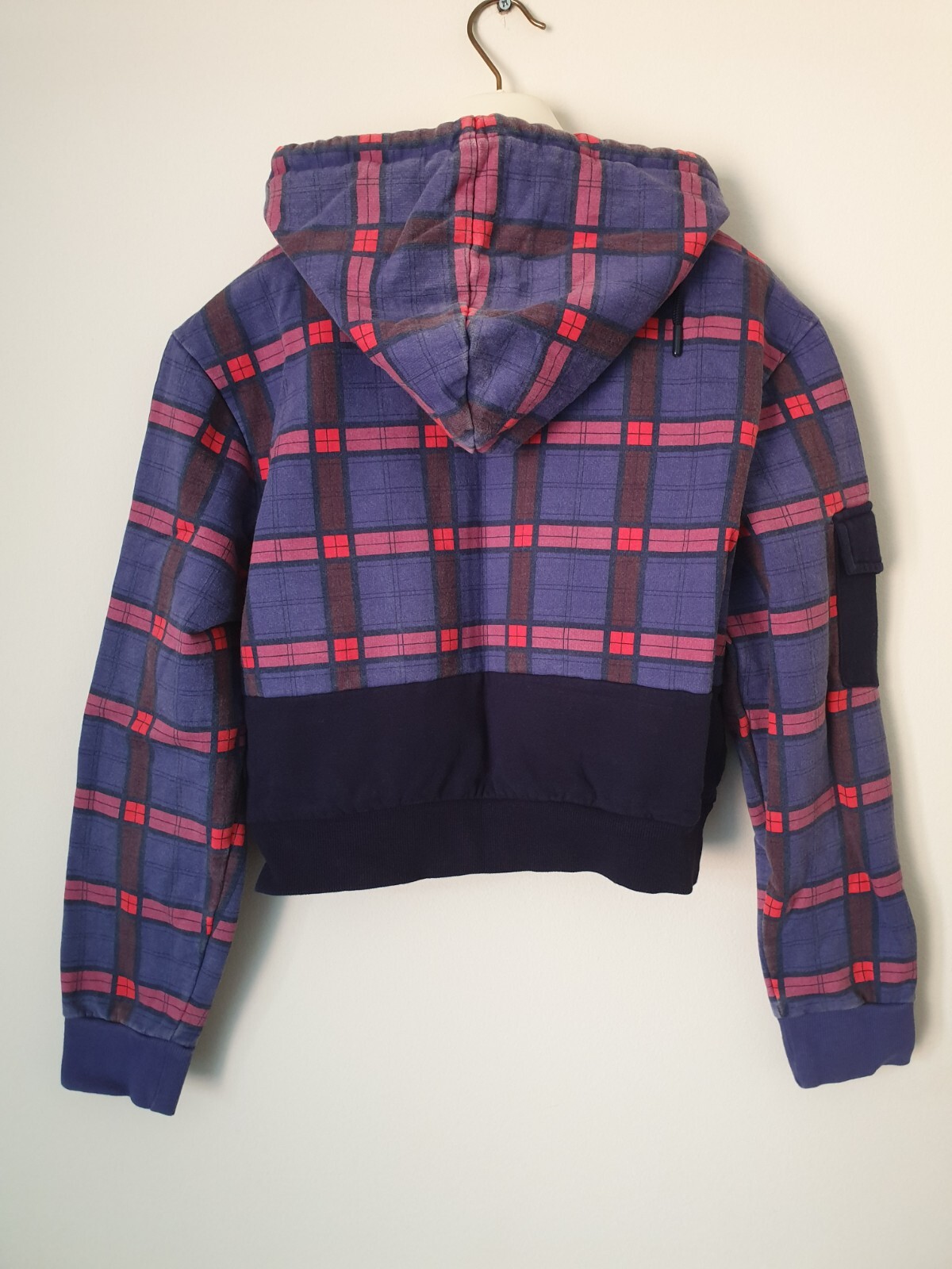 Felpa con cappuccio vintage Fila rara donna a scacchi tagliata taglia M