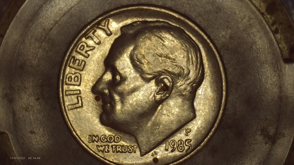 1985 P Roosevelt Dime Raised Rim No Ridges Non Reeded Error Coin UNC  RARE - Image 2 of 3