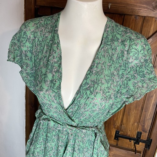 Berenice Women’s Green Floral Short Sleeve Wrap Knee Length Dress Size 36 UK 8 - Picture 2 of 7