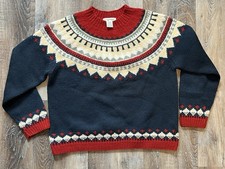 Vintage Eddie Bauer Fair Isle Wool Sweater Women  s M/M misprint Tag 