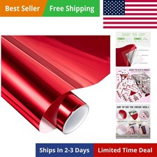 Red Chrome Vinyl - 12"x60" Glossy Mirror Adhesive Vinyl Roll Red Metallic Vin...