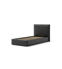 LETTO SINGOLO "ZOOM" IN ECOPELLE COLORE NERO CON RETE E CONTENITORE, 90X190 CM