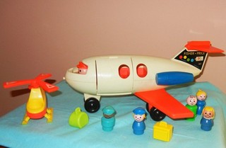 Vintage Fisher Price little people Jet plane with helicopter & accessories #996