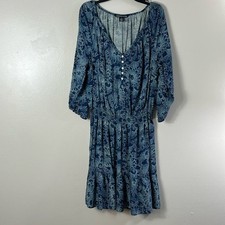 American Living Dress Women’s S/P Blue Floral Smocked Waist Peasant Boho V-Neck