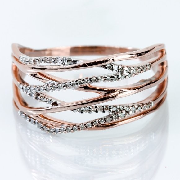 10K Rose Gold Crossover Stackable Style Diamond R… - image 1