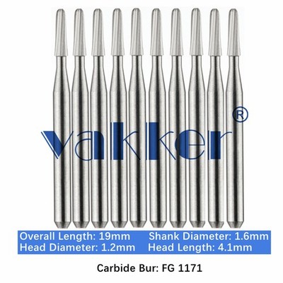 10-100pc Vakker Dental Carbide Burs FG 1171 19mm Taper Dome End for High Speed