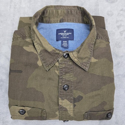 American Eagle Shirt Mens Medium Camo Classic Fit Button Down Long Sleeve Cotton - Picture 17 of 18