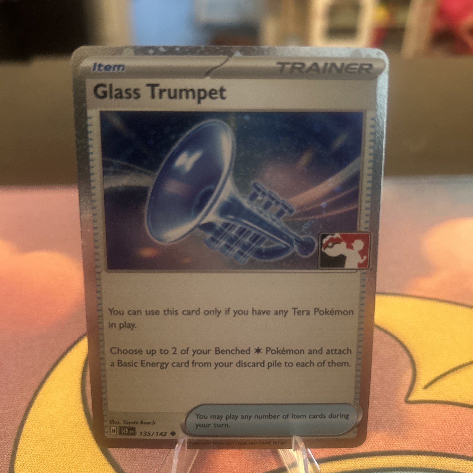 Play! Pokemon Prize Pack 6 Stellar Crown Cosmo Holo 135/142 Glass Trumpet
