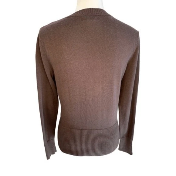 Cardigã New York & Company Argyle pequeno marrom bronzeado gola V botão frontal Y2K - Imagem 4 de 4