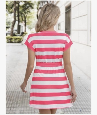 Women's XXL*Casual Striped Short Sleeve T-Shirt Dress*Pink*Belt*Cute*Sassy*Chic* 