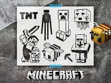 Minecraft Stencil Sheet with Creeper TNT Enderman Bee and Ghast Characters for K
