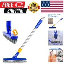 2 Pack Grout Brush with Long Handle, 56.5'' Swivel Grout Cleaning Brush,V-Sha...