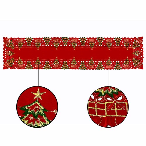 Grelucgo Embroidered Christmas Holiday Holly Tree Table Runner, Dresser Scarf... - Picture 3 of 5