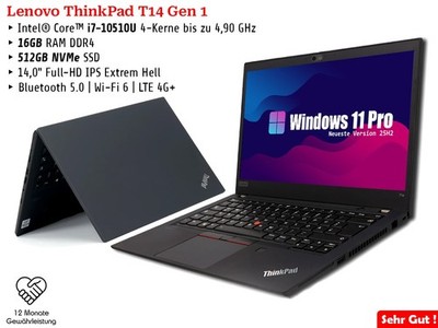 Lenovo ThinkPad T14 Gen 1 | i7-10510U | 16 GB RAM | 512GB NVMe | LTE | Win 11