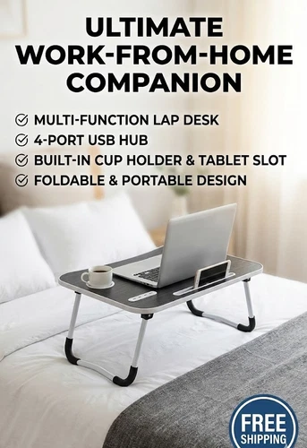 "SALE" Foldable Lap Desk with 4 USB Ports, Cup Holder & Tablet Slot (23" x 14")