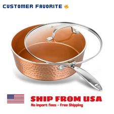 Gotham Steel Hammered Copper Nonstick 4qt Deep Pan with Lid - Copper