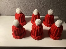 Set 6x Eierwärmer  Mütze  Handarbeit gehäkelt  rot/weiss
