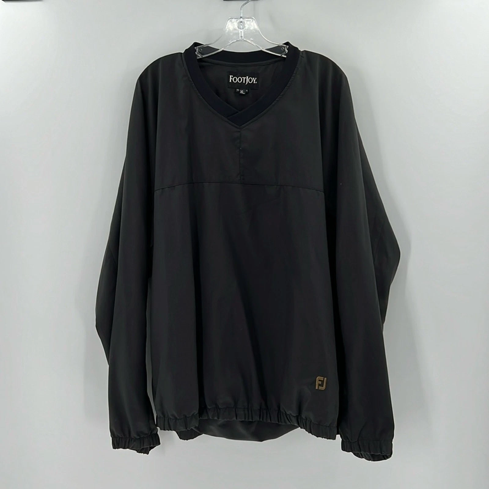 FootJoy FJ Men's V-neck Pullover Windbreaker with pockets - Black - XL