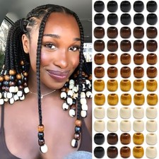 60Pcs Wooden Hair Beads for Braid 5 Color Natural Wood Bead Loc Dreadlock