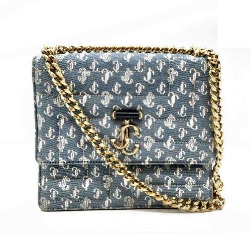 Jimmy Choo arenne Aenue Chain Shoulder Bag Blue Denim Canas JC Pattern Women