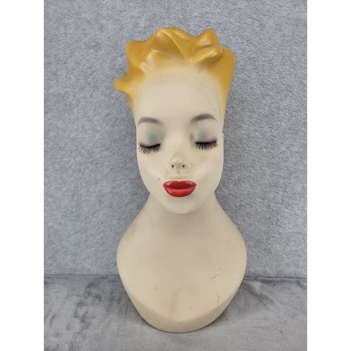 Vintage Lady Lulu Mannequin Head Display Bust Blonde Hair Red Lips Retro Prop