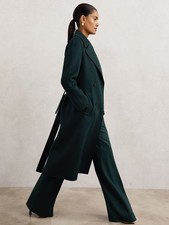 Reiss Womens Wool blend Longline Coat in Green Size 14