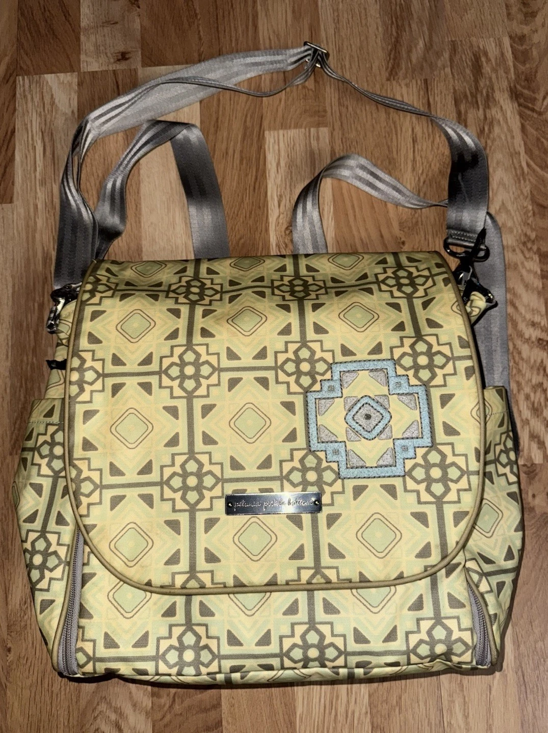 Petunia Pickle Bottom Diaper Bag Backpack Yellow Canary Green GUC Straps Pad