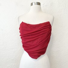 Bustier Corset Crop Top Red Mesh Ruched Strapless Large L Goth Gothic Romantic