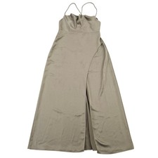 BHLDN Dress Womens Size 16 Remy Cowl Neck Faux Wrap Satin Gown Moss Green Slit