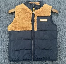 24M Boy Sherpa Lined Puffer Vest Timberland Black Orange Full Zip 2 Year Old EUC
