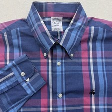 Brooks Brothers Regent Men's L Large Plaid Long Sleeve Button Down Shirt Blue