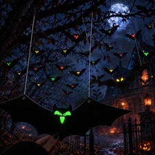 18Pcs 3D Hanging Bats Halloween Decorations Outdoor, Glow Eyes Scary Bat 3 Style