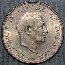 DENMARK 1959 ~ ~ 2 KRONER ~ FREDERIK   IX ~AU/UNC