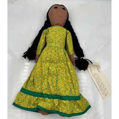 M Miller Indianer Puppe Eastern Cherokee Maiden gelb Blumen Kleid 1880er