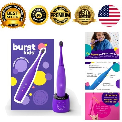 Kids Electric Toothbrush Purple Soft Bristles Rechargeable 2 Modes Timer Ages 3+