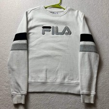 FILA Pullover Crewneck Sweatshirt Black Gray Panel Stripes Women's Size Small