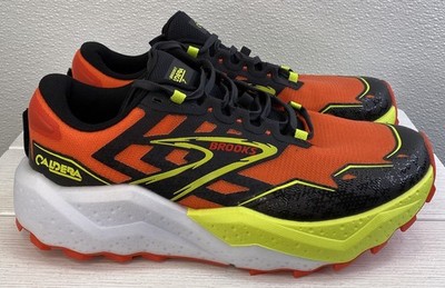 Brooks Caldera 7 Mens 10D Cherry Tomato Phantom/Lime Mesh Trail Running Sneakers