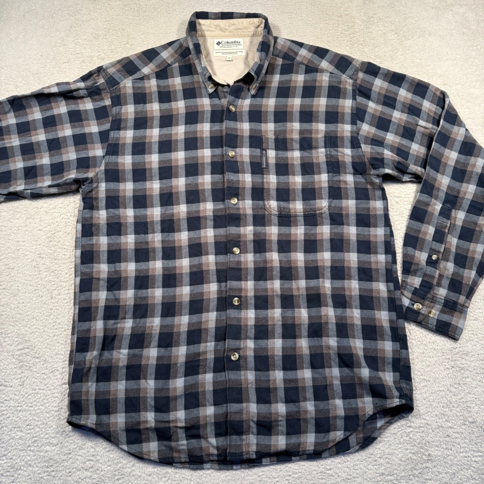 Y2K Columbia Flannel Shirt Button Up Plaid Long Sleeve Outdoor Casual Mens M