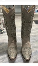 Corral Western Equestrian Boots Beige Embroid...