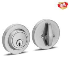 Satin Nickel Single Cylinder Deadbolt Lock High Security Sleek Round Design