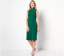Susan Graver Modern Essentls Liquid Knit Mock Neck Dress-Jade-Petite Med-A516373