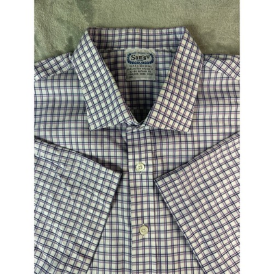 #ad VTG Sams Tailors Shirt Mens 3X Purple Check Hand Tailored Short Sleeve Hong Kong $17.05