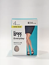 Leggs Everyday 4 PAIR Regular Pantyhose SIZE Q NUDE Sheer Toe New