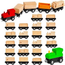 30 Pcs Unfinished DIY Wooden Trains 5 Styles Unpainted Train Cars Toys for Ra...
