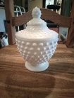 Vintage Fenton 7" Milk Glass Footed Hobnail Covered Candy Jar/Dish