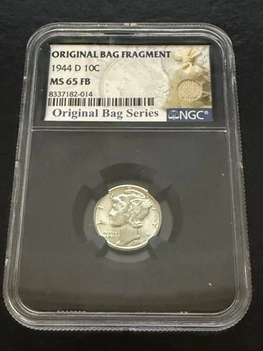 1944-D Mercury Silver Dime 10c NGC MS-65 FB Full Bands Original Bag Fragment