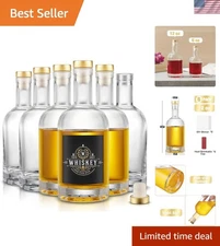 Glass Bottles Set of 6 12 oz Liquor Bottles with Cork Airtight Cap